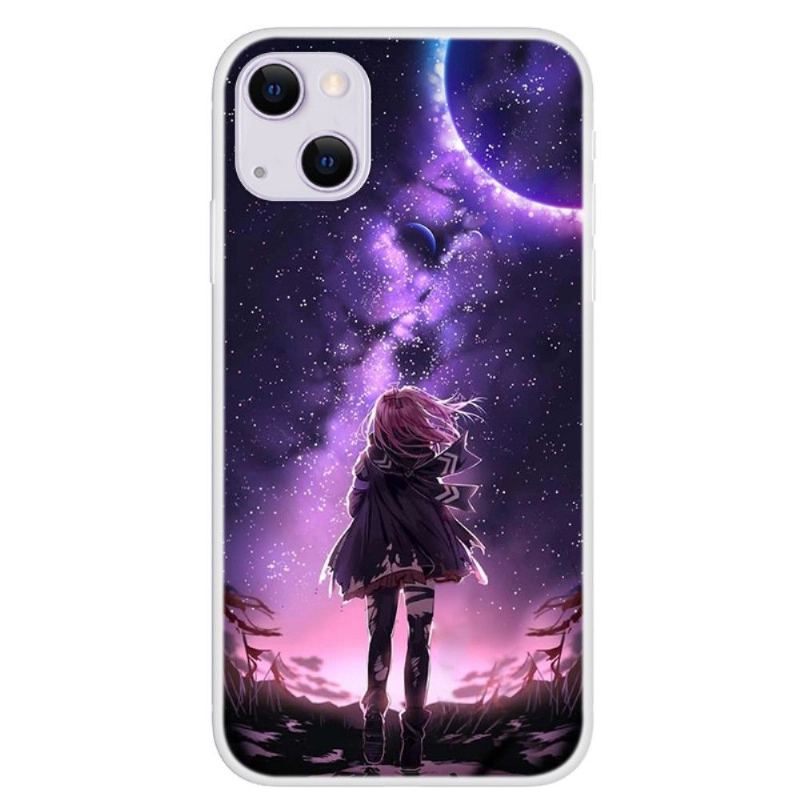 Skal För iPhone 13 Bedrijf Full Moon Girl Illustration