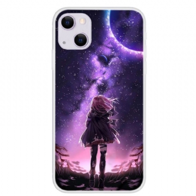 Skal För iPhone 13 Bedrijf Full Moon Girl Illustration