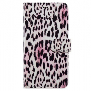 Folio-fodral iPhone 15 Plus Med Kedjar Leopardhudeffekt Med Rem