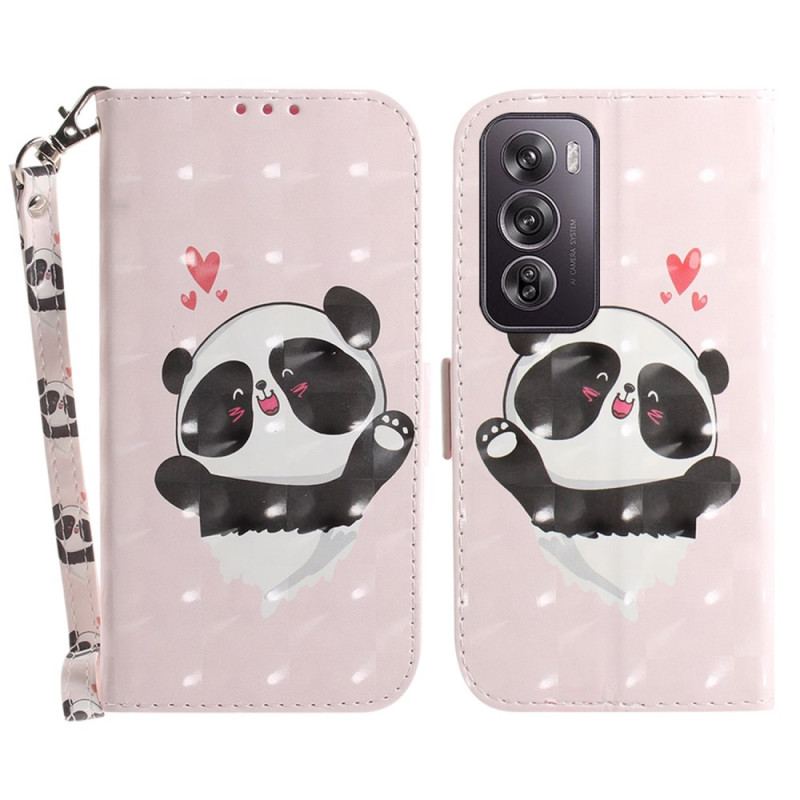 Läderfodral Oppo Reno 12 Pro 5g Telefonfodral Panda Love With Strap