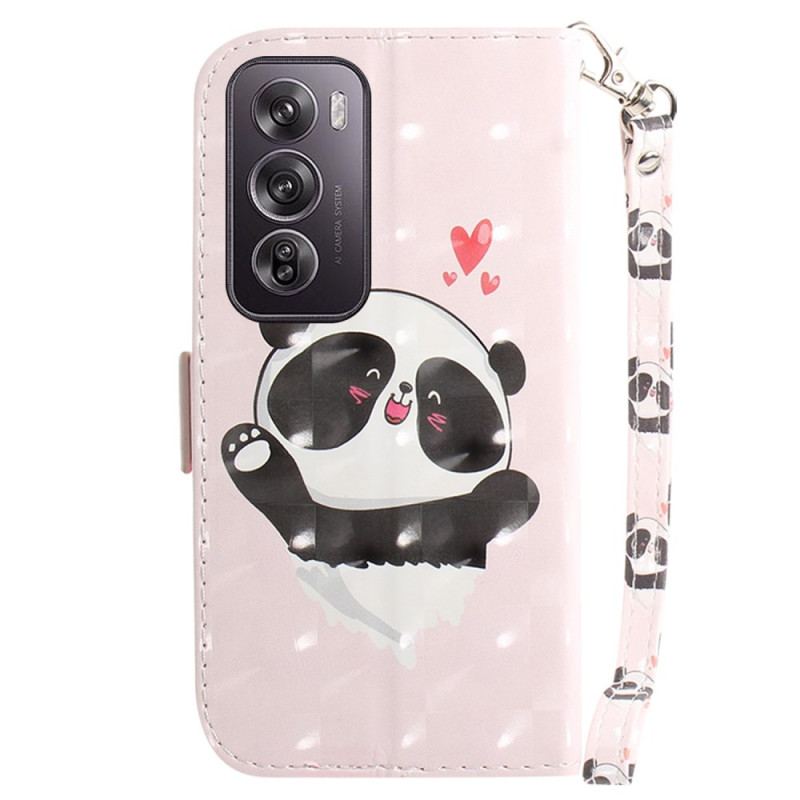 Läderfodral Oppo Reno 12 Pro 5g Telefonfodral Panda Love With Strap