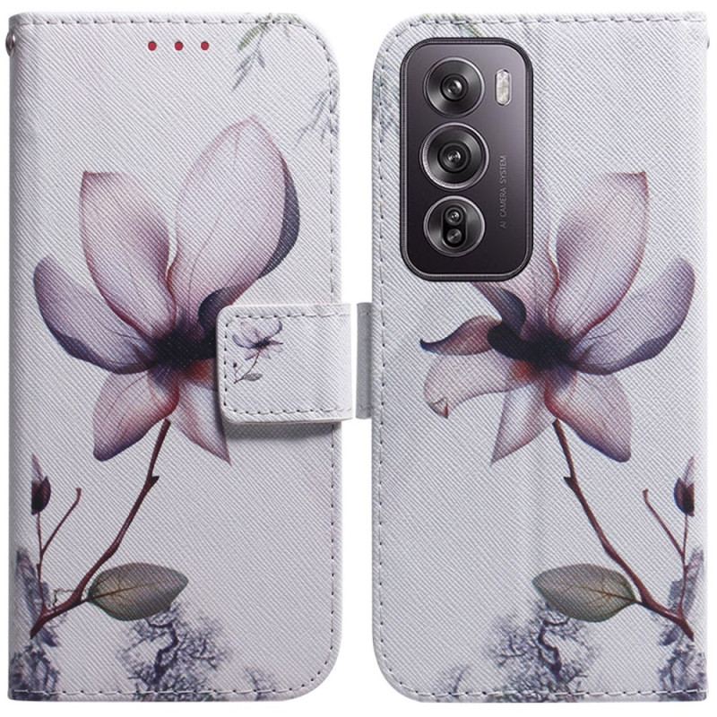 Läderskal Fodral Oppo Reno 12 Pro 5g Rosa Blomma