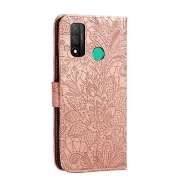 Läderfodral För Huawei P Smart 2020 Chic Spetsblomma - Roséguld