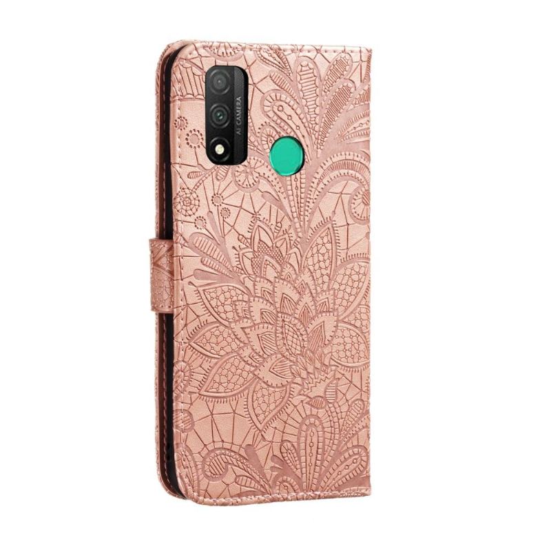 Läderfodral För Huawei P Smart 2020 Chic Spetsblomma - Roséguld