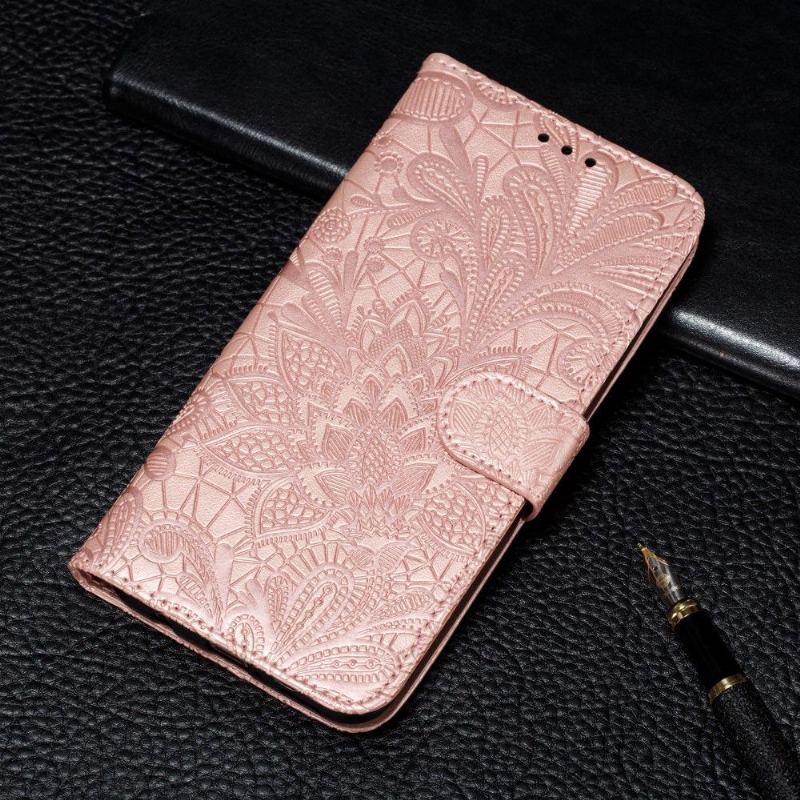 Läderfodral För Huawei P Smart 2020 Chic Spetsblomma - Roséguld