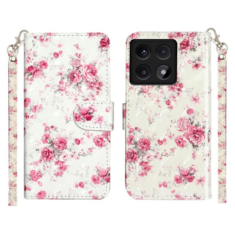 Fodral Xiaomi 14t Rosa Blommor Med Rem