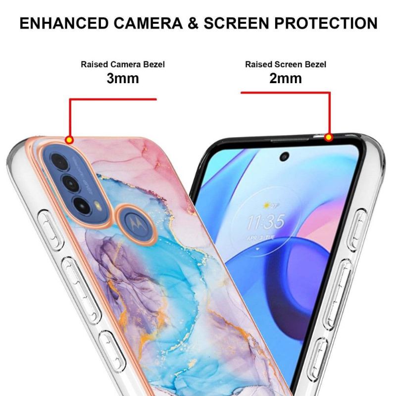Skal För Motorola Moto E20 / E30 / E40 Fallskydd Blåfärgad Marmor