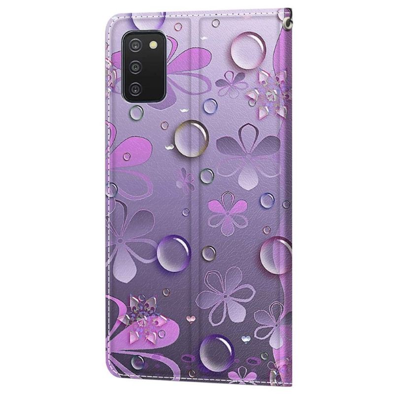 Läderfodral För Samsung Galaxy A03s Violett Blommor Illustration