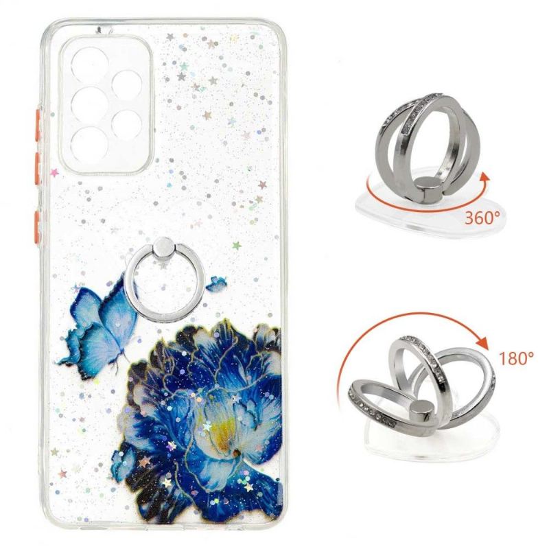 Skal För Samsung Galaxy A52 5G / A52 4G / A52s 5G Blå Blommor Och Fjärilar Med Ring