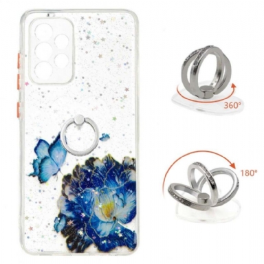 Skal För Samsung Galaxy A52 5G / A52 4G / A52s 5G Blå Blommor Och Fjärilar Med Ring