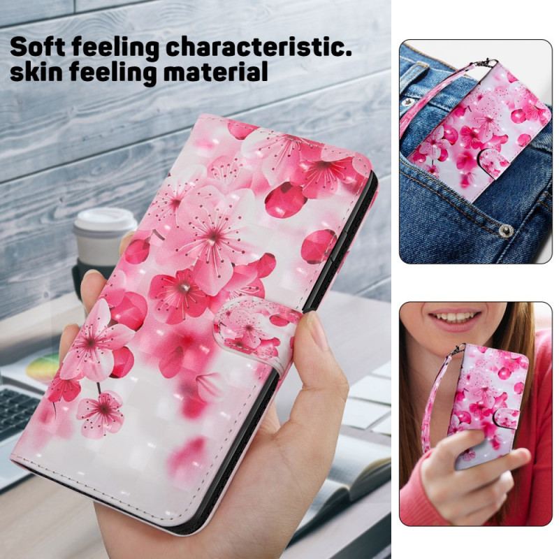 Fodral För Samsung Galaxy S24 Ultra 5g Röda Blommor Med Rem