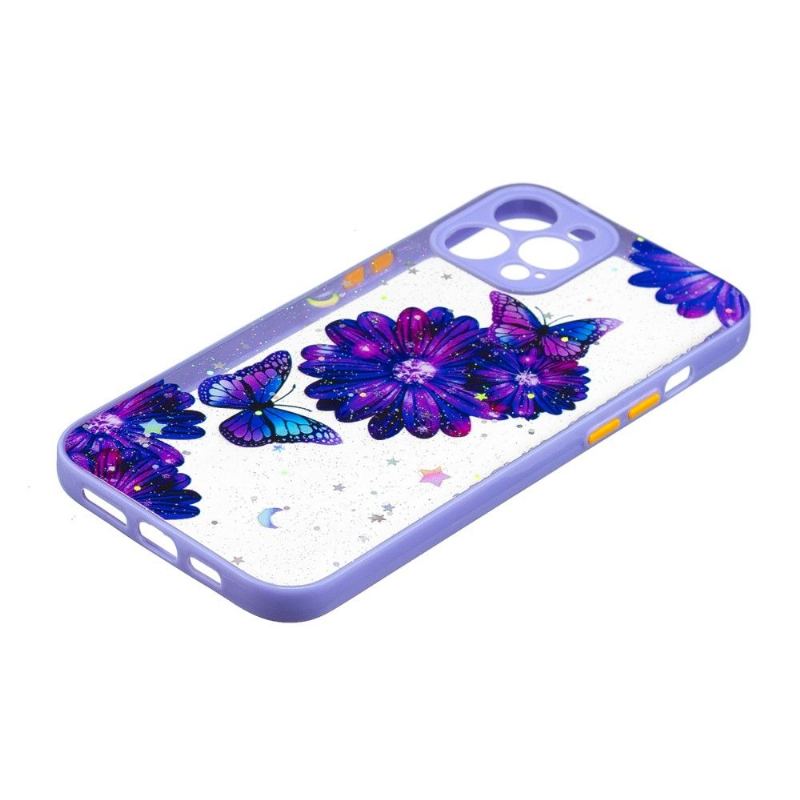 Skal För iPhone 12 Pro Max Lila Blommor Och Fjärilar