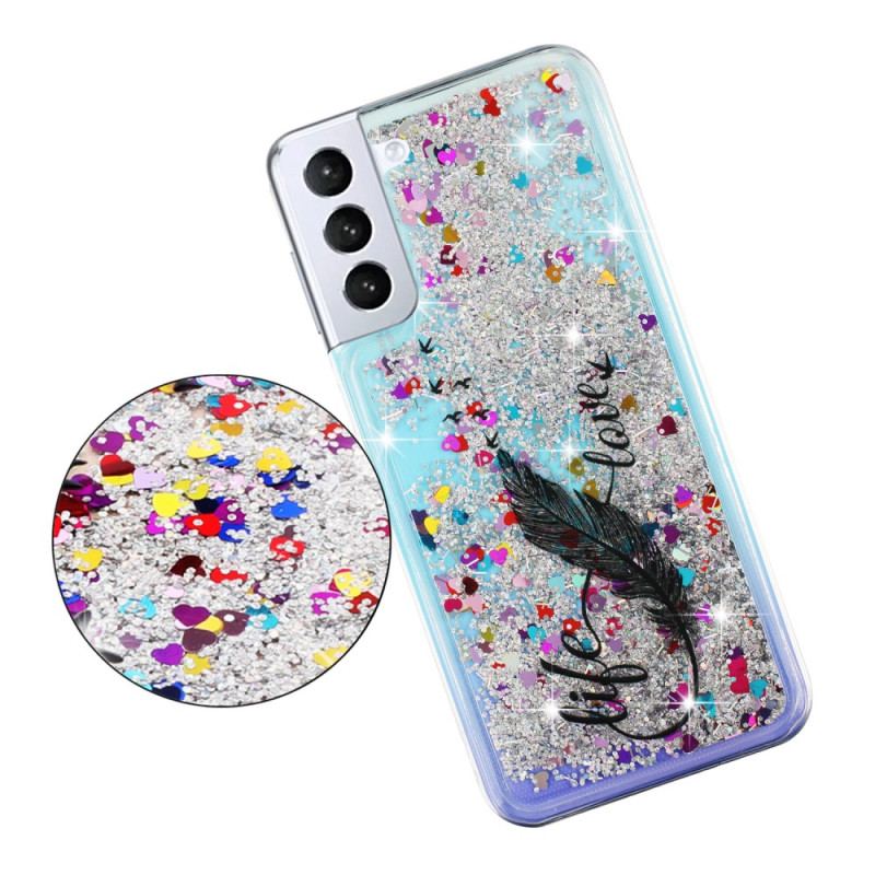 Skal Samsung Galaxy S24 Plus 5g Flytande Glitter Och Fjädrar