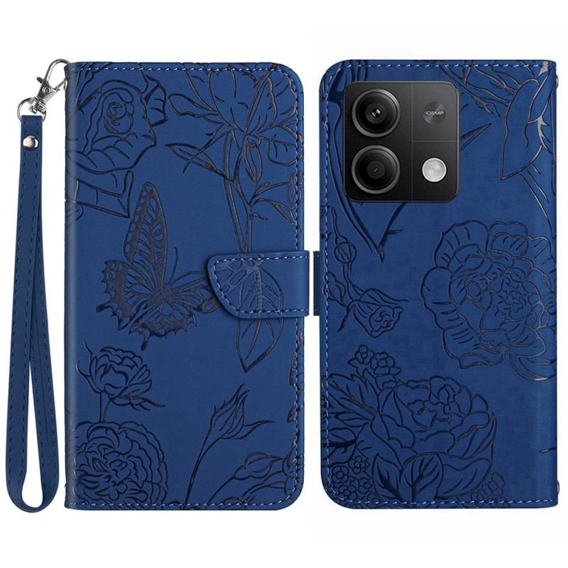 Läderskal Fodral Xiaomi Redmi Note 13 Pro 4g Fjärilstryck Med Rem