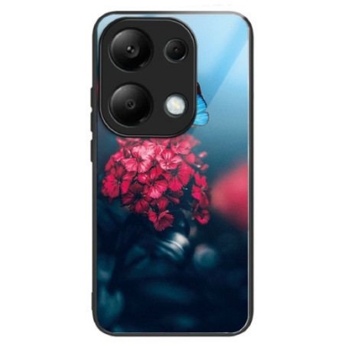 Skal Xiaomi Redmi Note 13 Pro 4g Röda Blommor Och Fjärilar I Härdat Glas