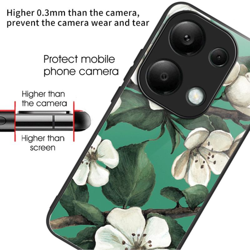 Skal Xiaomi Redmi Note 13 Pro 4g Vita Blommor I Härdat Glas