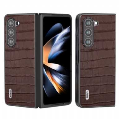 Skal Samsung Galaxy Z Fold 5 Krokodildesign I Äkta Läder