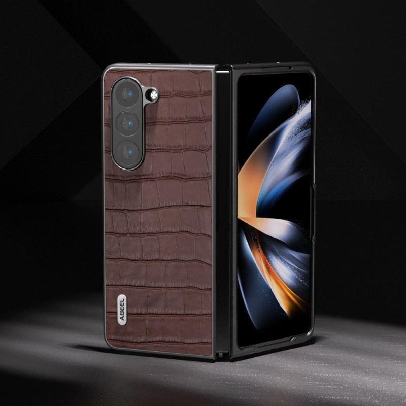 Skal Samsung Galaxy Z Fold 5 Krokodildesign I Äkta Läder