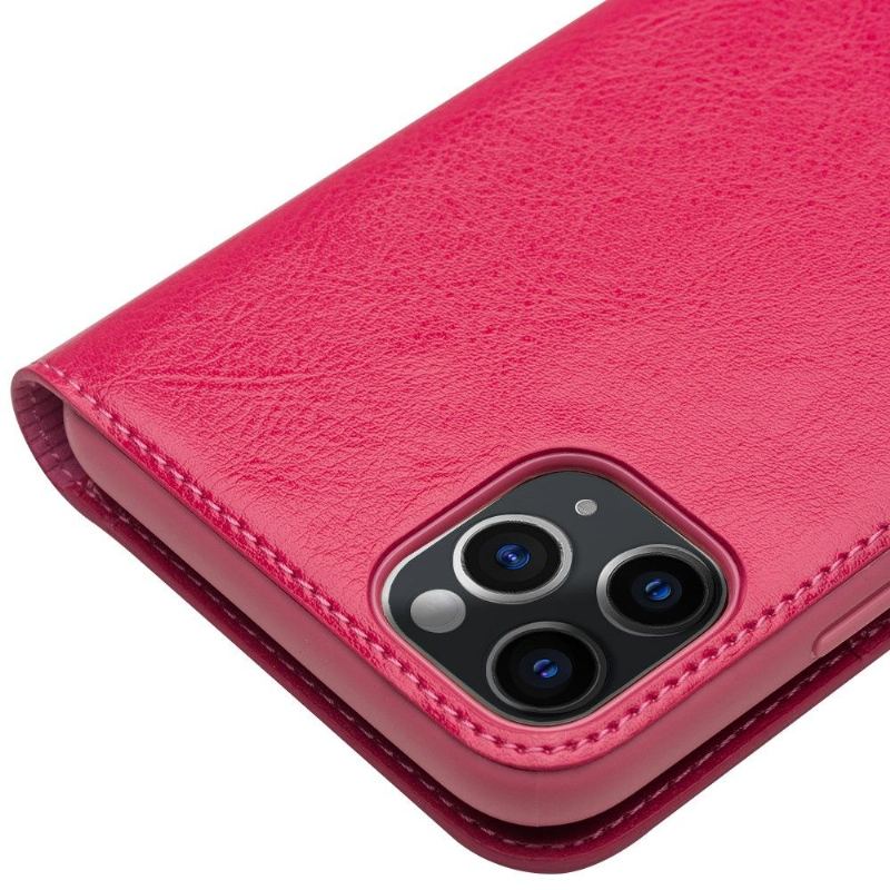 Folio-fodral För iPhone 11 Pro Max Klassiskt Äkta Läder - Rosa