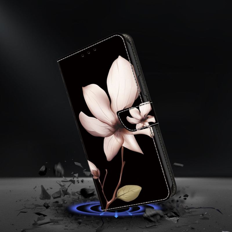 Fodral Samsung Galaxy A15 Rosa Blommor På Svart Bakgrund