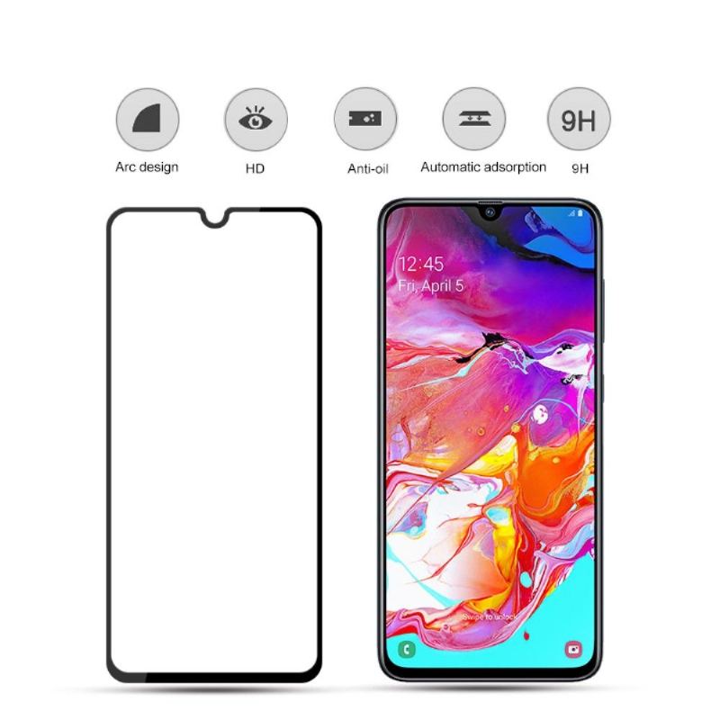 Läderfodral För Samsung Galaxy A70 Skyddsfodral Skärmskydd I Härdat Glas I Full Storlek - Svart