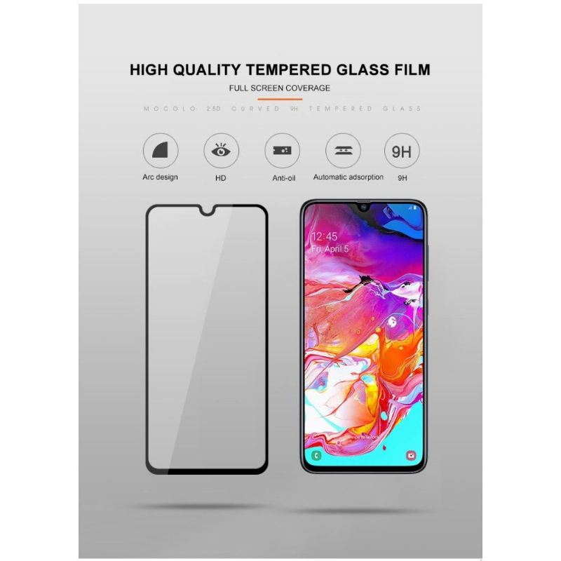 Läderfodral För Samsung Galaxy A70 Skyddsfodral Skärmskydd I Härdat Glas I Full Storlek - Svart