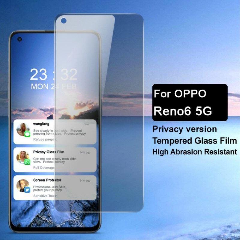 Oppo Reno 6 5G Skärmskydd I Härdat Glas Och Sekretessfilter