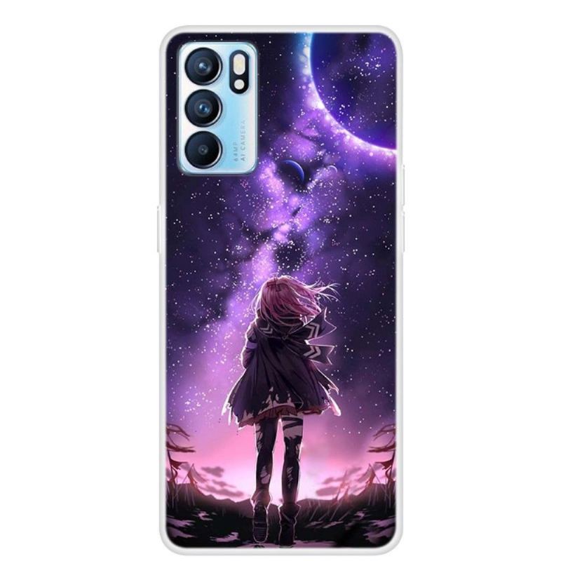 Skal För Oppo Reno 6 5G Full Moon Girl Illustration