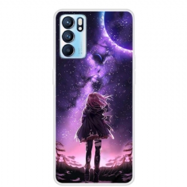 Skal För Oppo Reno 6 5G Full Moon Girl Illustration