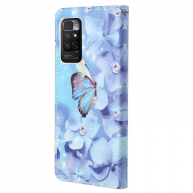 Folio-fodral För Xiaomi Redmi Note 11 / Note 11S Fjäril Och Blå Blommor