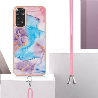 Skal För Xiaomi Redmi Note 11 / Note 11S Hemming Med Snodd Blåfärgad Marmor