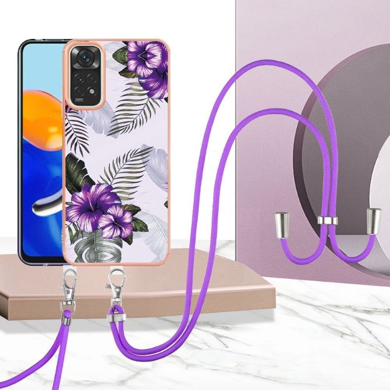 Skal För Xiaomi Redmi Note 11 / Note 11S Hemming Med Snodd Exotiska Blommor