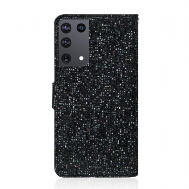 Läderfodral För Samsung Galaxy S21 Ultra 5G Glitterkorthållare