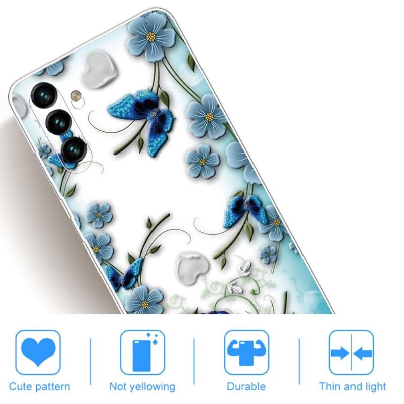 Skal För Samsung Galaxy A13 5G Hemming Blå Fjärilar Och Blommor