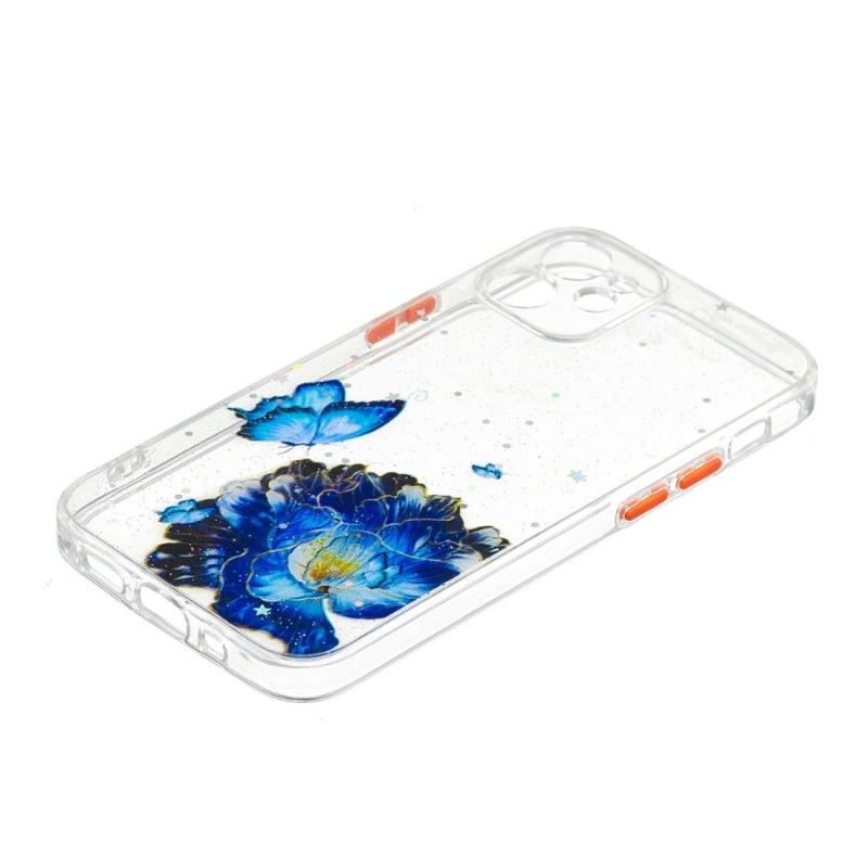 Skal För iPhone 12 Mini Fallskydd Blå Blommor Och Fjärilar