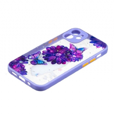 Skal För iPhone 12 Mini Lila Blommor Och Fjärilar