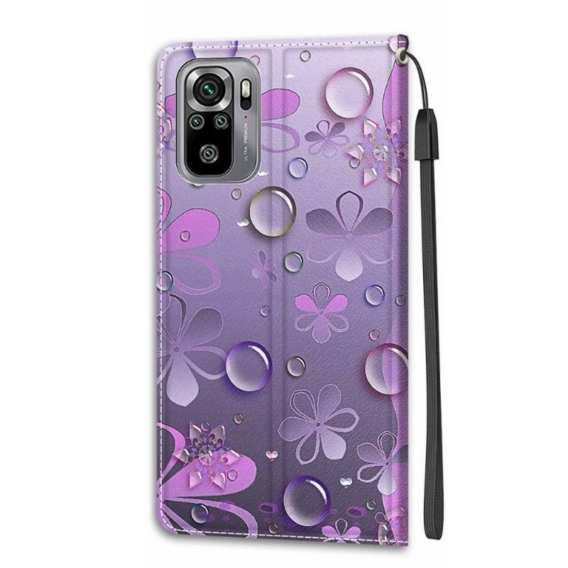 Folio-fodral För Xiaomi Redmi Note 10 4G / Note 10S Fallskydd Violett Blommor Illustration