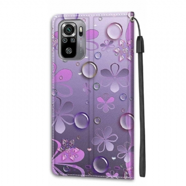 Folio-fodral För Xiaomi Redmi Note 10 4G / Note 10S Fallskydd Violett Blommor Illustration