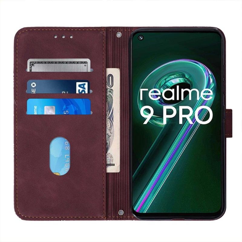 Folio-fodral För Realme 9 Pro Plus Fallskydd Lädereffekt Med Geometrisk Design