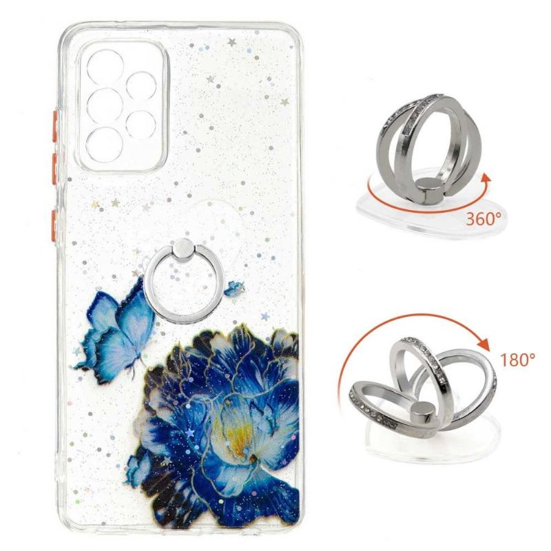 Skal För Samsung Galaxy A72 4G / A72 5G Blå Blommor Och Fjärilar Med Ring