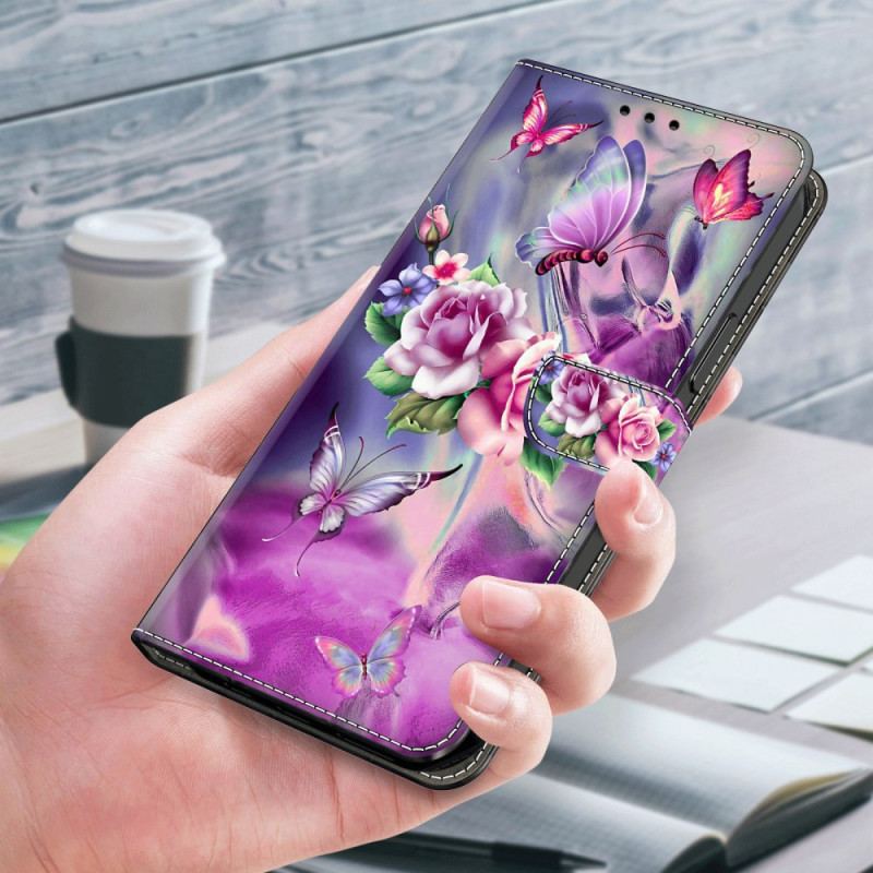 Fodral Xiaomi 14 Pro Lila Fjärilar Och Blommor