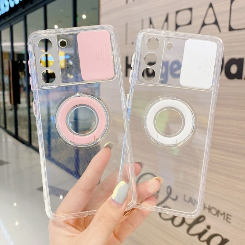 Skal För Samsung Galaxy S21 5G Transparent Med Ring Och Kameraskydd