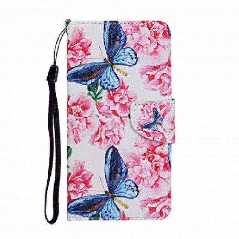 Fodral Samsung Galaxy A52 4G / A52 5G / A52s 5G Butterflies Floral Lanyard