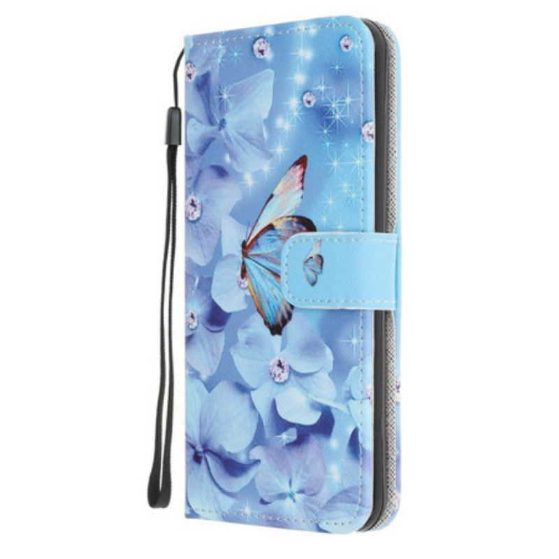 Läderfodral Samsung Galaxy A52 4G / A52 5G / A52s 5G Med Kedjar Strappy Diamond Butterflies