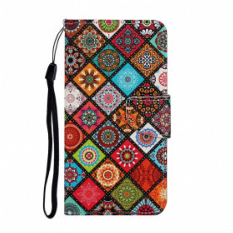 Läderfodral Samsung Galaxy A52 4G / A52 5G / A52s 5G Patchwork-mandalas Med Linne