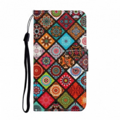 Läderfodral Samsung Galaxy A52 4G / A52 5G / A52s 5G Patchwork-mandalas Med Linne