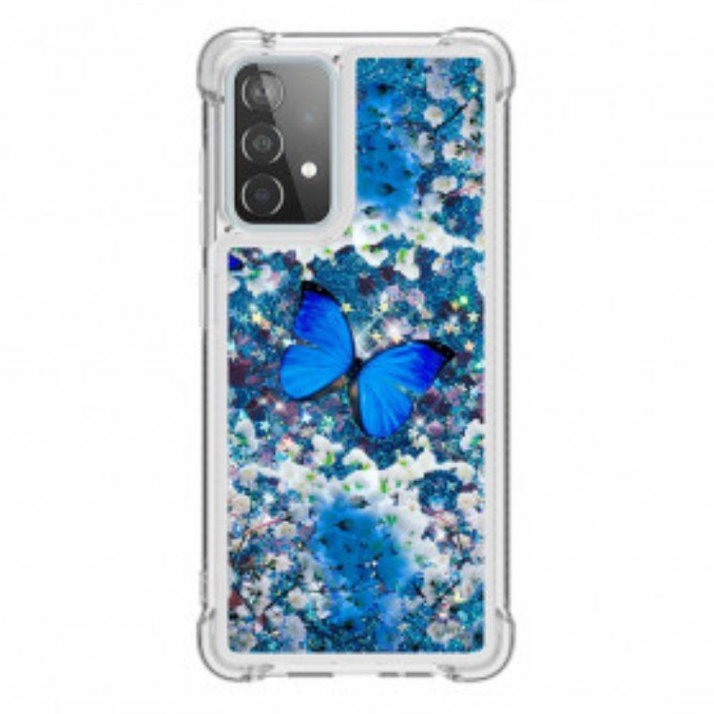 Skal Samsung Galaxy A52 4G / A52 5G / A52s 5G Glitter Blå Fjärilar