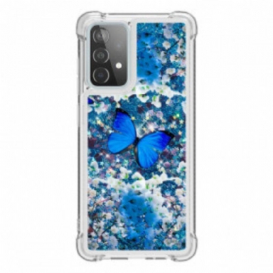 Skal Samsung Galaxy A52 4G / A52 5G / A52s 5G Glitter Blå Fjärilar