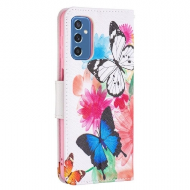 Fodral För Samsung Galaxy M52 5G Hemming Fjärilar Och Färgglada Blommor