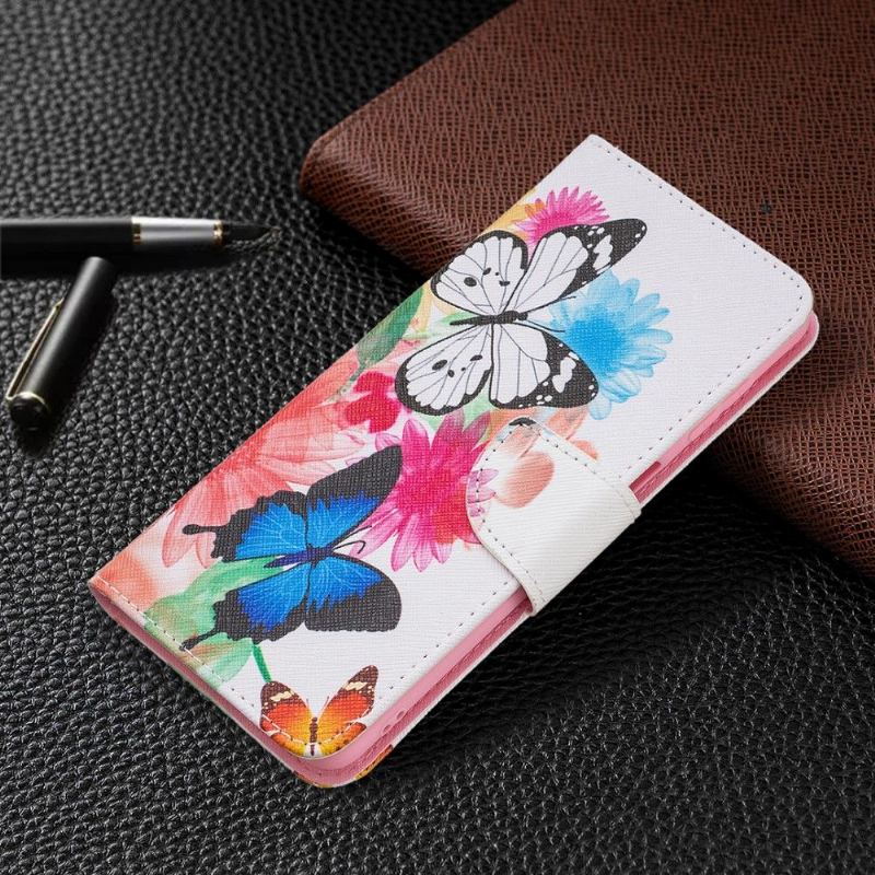 Fodral För Samsung Galaxy M52 5G Hemming Fjärilar Och Färgglada Blommor